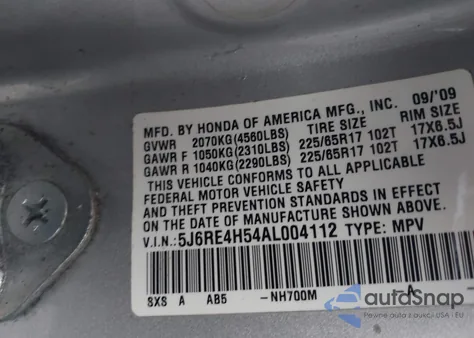 2010 Honda Cr-V Ex z USA, uszkodzony, nr VIN 5J6RE4H54AL004112